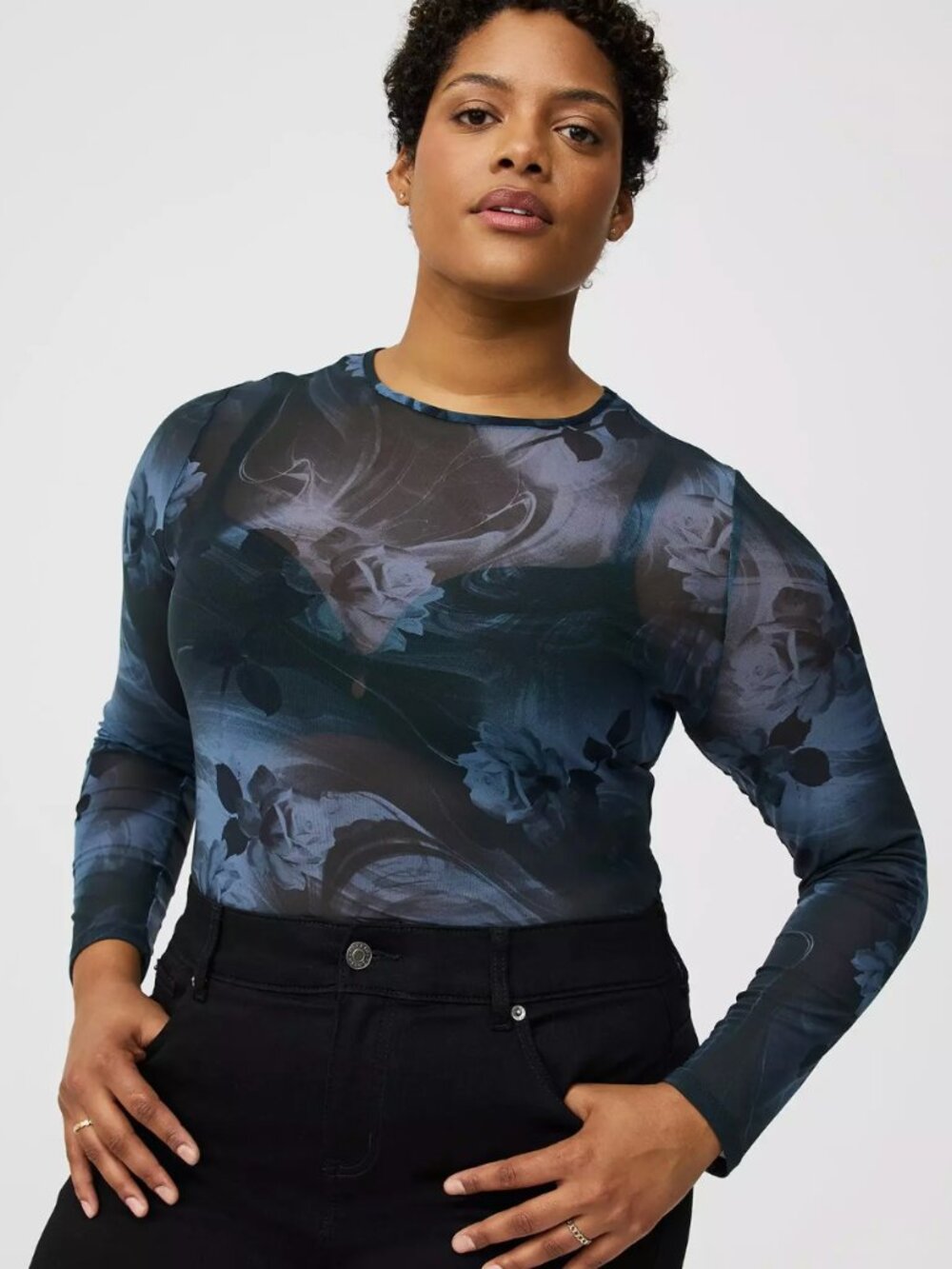 Torrid Mesh Crew Long Sleeve Top Blue NWT